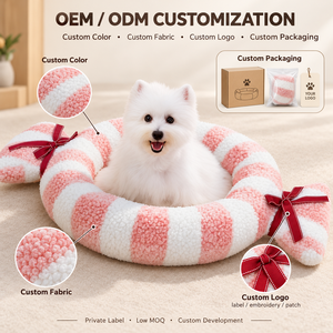 Custom Luxury Popular Round <b>Donut</b> <b>Dog</b> <b>Bed</b> Plush Comfortable Warm Pet <b>Bed</b> Nest OEM & ODM - Product Image 2