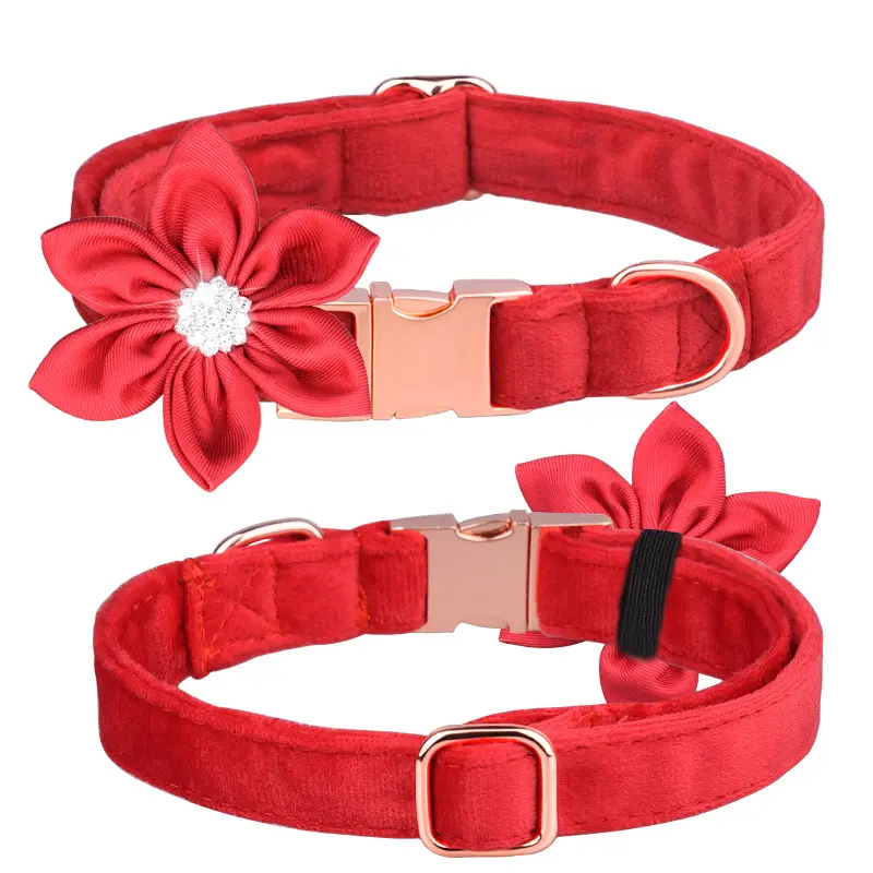 Detachable six-petal flower dog collar soft and comfortable rose gold metal clasp can be engraved pet collar