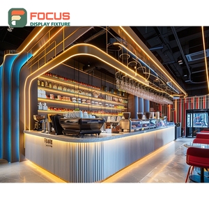 Integrated Coffee Merchandise Display Rack Laminate Wood Finish Customer Pickup Area Cafe Shelf Display Rack - Product Image 1