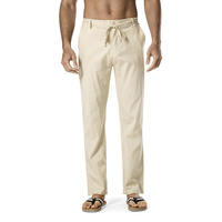 Haute qualité hommes pantalons en lin hommes coton respirant été plaine taille élastique loisirs pantalon en lin personnalisé
