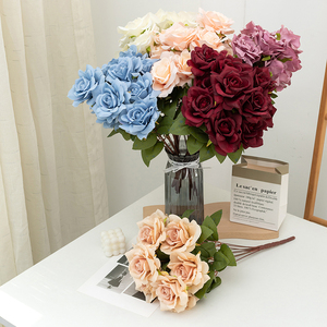 Duofu 11 cabezas Flor de hibisco decoración del hogar flores artificiales arreglo de boda rosas - Product Image 2