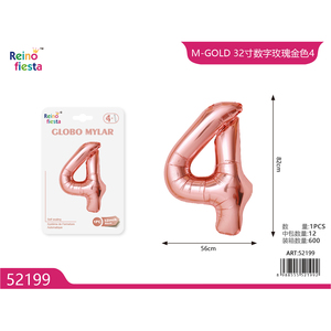 Palloncino Numero 4 in Foil Oro Rosa da 32 Pollici, Stile Perla, Marca Peiyong Modello 52199, per Festa della Mamma, Addio al Nubilato, Laurea - Product Image 1