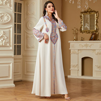 Petit MOQ, Kaftan Islamique de Style Marocain Premium, Thobe Arabe, Robe Longue Maxi en Polyester avec Broderie Dorée Exquise 4219