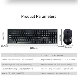 Juego de teclado y ratón inalámbricos Lenovo KN200 originales, 2,4G, 1600DPI, ratón inalámbrico, teclado inalámbrico de 104 teclas para escritorio y portátil - Product Image 5