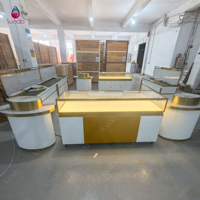 Comptoir de présentation de luxe Sundo pour spa, comptoir de réception pour salon de beauté, armoire de magasin de cosmétiques, fabricant d'armoires dorées pour crèmes