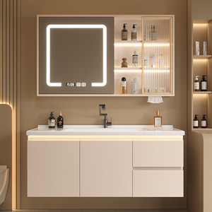 New smart bathroom cabinet combination hand wash basin cabinet bathroom hot curved integrated basin wash basin - Product Image 4