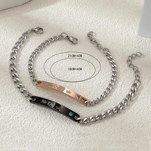 Pulseras <span class=keywords><strong>de</strong></span> Pareja <span class=keywords><strong>de</strong></span> Acero Inoxidable con Barra <span class=keywords><strong>de</strong></span> Letras 'Her King His Queen His Beauty Her Beast', Brazalete <span class=keywords><strong>de</strong></span> Cristal con Corona - Product Image 6