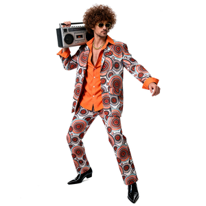 Costume de <span class=keywords><strong>couple</strong></span> rétro hippie des années 70 avec pantalon patte d'éléphant imprimé cercle, manches cloche, ensemble 2 pièces, perruque pour Halloween et jeux de rôle - Product Image 4