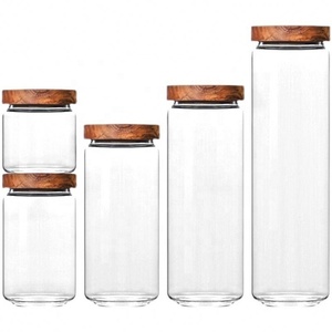 Frasco de almacenamiento de vidrio con cubierta de bambú Frascos de almacenamiento de vidrio de cocina herméticos de borosilicato alto hechos a mano - Product Image 2