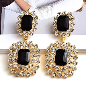 Kaimei 2021 New Luxury CrystalsイヤリングHigh品質Stone幾何Long Drop Earrings Gemstone Black Dangle Earrings