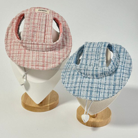 Pare-soleil pour animaux de compagnie à carreaux roses et bleus avec sangle de menton réglable