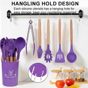 ชุดอุปกรณ์ครัวซิลิโคน 12 ชิ้น สำหรับใช้ในบ้านทุกวัน พร้อมด้ามจับไม้ ป้องกันการติดกระทะ ช้อน ตะหลิว ทัพพี ชุดอุปกรณ์ครัว - Product Image 5