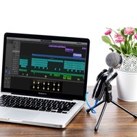 Microfono a Condensatore Professionale Omnidirezionale con Supporto Treppiede - Cablato 3.5MM per Uso Desktop Leggero Portatile in Metallo
