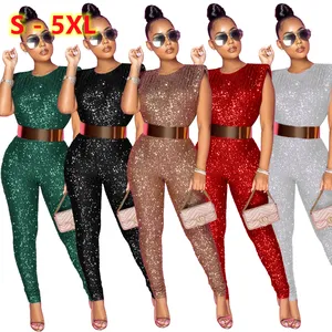 5XL New Fashion Sexy Ärmellose Bodycon Stram pler Pailletten Luxus Frauen Plus Size Party Overalls Elegant