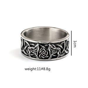 yunnique Bague unisexe en acier inoxydable avec tête de loup viking et nœud celtique, bijou fantaisie, cadeau, motif animal rond et géométrique - Product Image 5
