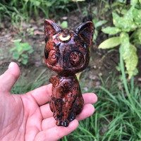 Statue de chat sculptée en cristal Luna, ornement en pierre de guérison, figurine de chat en jade blanc, obsidienne, lépidolite, décoration d'intérieur, cadeau