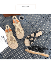 Chaussures de paille plates faites à la main pour femmes, sandales en corde de chanvre tissé en lin, pantoufles de plage en caoutchouc, pantoufles d'été en sangle, 2021