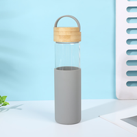 Bouteille d'eau en verre borosilicate de 17 oz avec couvercle en silicone et couvercle en bambou anti-fuite, bouteille d'eau pour l'extérieur, bouteille d'eau pour la salle de sport