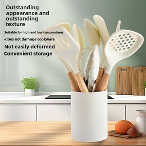 Cross-border New Wooden Handle <b>Silicone</b> Kitchenware 11-Piece Set Beech Wood Spatula Spoon High Temp Resistant Cooking <b>Tools</b> - Product Image 2