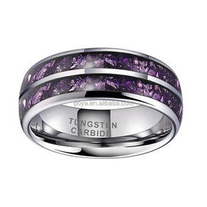 POYAジュエリーメンズ8mmブラック & シルバータングステン結婚指輪ドームスタイルパープルオパールインレイクラシックカップルプロミスリング - Product Image 5