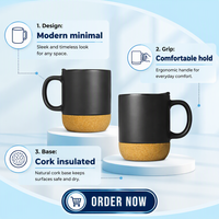 Mug en céramique noir et blanc de style nordique avec base en liège, poignée anti-brûlure, compatible micro-ondes, vaisselle quotidienne, ensemble cadeau, vente en gros