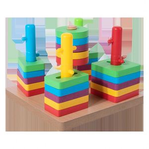 Fine Motor Skill Develop Rainbow Wooden Color <b>Shape</b> Sorter Stacking Kids Montessori Toys - Product Image 5