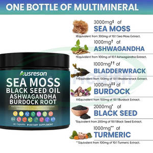 Etiqueta privada Suplemento Halal Cúrcuma Bardana Jengibre 3000mg Aceite De Semilla Negra 2000mg Ashwagandha Cápsulas de musgo marino - Product Image 2