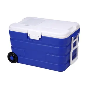 صندوق بلاستيكي محمول سعة 40 لتر عازل للثلج مع عجلات