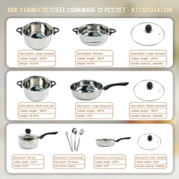 Batterie de cuisine Caserole 12 pièces Ensemble de casseroles et poêles Batterie de cuisine en acier inoxydable Ensemble de 12 pièces avec fond composite à 5 couches