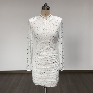 Fashion Lady Clothing Custom Mesh <b>Fabric</b> Sleeveless Halter Fully Lined <b>Pleated</b> High Slit Chapel Train Maxi Evening Dresses - Product Image 6