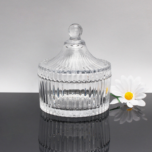Conteneur de bougie en verre miniature pour mariage en gros <span class=keywords><strong>personnalisé</strong></span>, recyclable, porte-bougie en verre gaufré avec du <span class=keywords><strong>bois</strong></span> pour un usage domestique - Product Image 4