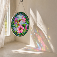Décoration de fenêtre personnalisée avec motif colibri Art Déco en vitrail, attrape-soleil pour la maison