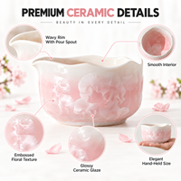 En stock OEM Bol à matcha rose en céramique japonaise fait main avec glaçure cristalline naturelle de fleurs, pour kit de thé matcha