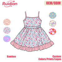 Robe d'été pour petites filles, style swing, bretelles spaghetti, en fibre de bambou, imprimé personnalisé, ourlet à volants, pour usage quotidien, vente en gros OEM ODM