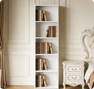 Libreria Moderna <span class=keywords><strong>a</strong></span> <span class=keywords><strong>Parete</strong></span> in Legno con Scala, Scaffale Portlibri Bianco - Product Image 1