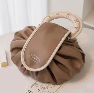 2023 Professional Artist's Lazy <b>Drawstring</b> <b>Pouch</b> Custom Logo Printed for Pink PU Makeup Bag With Zipper Closure Hot Item for - Product Image 1