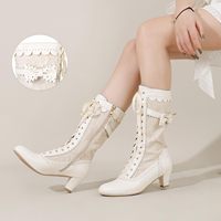 Botas victorianas Vintage para mujer, botas de boda de encaje para novia, traje de cremallera a media pantorrilla, botas de vestir de tacón medio renacentistas