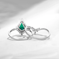 Ensemble de bagues de fiançailles en argent sterling 925 de haute qualité, forme cerf-volant, émeraude verte de laboratoire, CZ