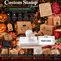 Stempel Flash Fotosensitif Plastik dengan Alamat dan Logo Kustom 3 Ukuran untuk Kemasan Kantor Bisnis Hadiah Natal Halloween