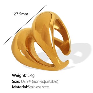 Anillo de Acero Inoxidable de Lujo para Mujer, Diseño Geométrico Irregular Único, Banda Abierta de Titanio, Joyería Minimalista de Alta Gama - Product Image 3