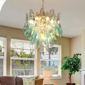 Lustre <span class=keywords><strong>vintage</strong></span> pour la maison, luminaire décoratif artistique, <span class=keywords><strong>lampe</strong></span> suspendue en verre vert et <span class=keywords><strong>rouge</strong></span> en forme de pétale pour plafond, suspension pour table à manger, villa - Product Image 4