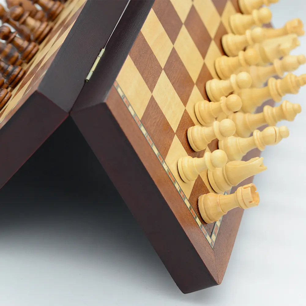 15 ''마그네틱 나무 체스 게임 세트 접이식 보드 체스 조각 저장 슬롯 체스 세트 어린이 성인