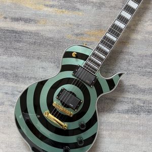 Guitarra Eléctrica <span class=keywords><strong>Odin</strong></span> Zakk con Cuerpo de Caoba, Estilo Anillo Negro y Verde, Pastillas Equipadas, Herrajes Dorados, Extremos de Trastes para un Tocar Suave - Product Image 3