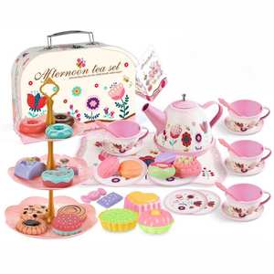 Juego de teteras para niñas pequeñas, Set de Dulces, <span class=keywords><strong>galletas</strong></span>, macarrones, juego de fiesta de té de <span class=keywords><strong>princesa</strong></span> para niños, juguetes de cocina de imitación - Product Image 4