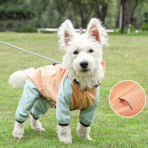 Yansıtıcı Küçük Köpek Tam Vücut Su Geçirmez Yağmurluk, D Halkası ve Bacak Bantları ile, Renk Bloklu Evcil Hayvan Yağmurluğu - Product Image 1