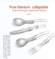 Accessoires d'extérieur Titane Utilitaire Couverts 4 PCS Set Ultra Léger Pliable Couteau Fourchette Cuillère Spork Couverts Camping Utensi
