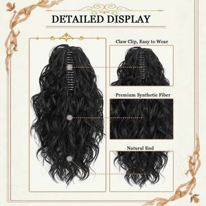 Perruques queue de cheval tendance 14 pouces 35cm 107g en fibre haute température, ondulées et volumineuses avec mèches colorées pour femmes - Product Image 2