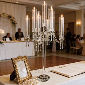 ZT-105 Candélabre à 9 bras <span class=keywords><strong>en</strong></span> cristal avec prismes suspendus, centre de table haut de gamme pour mariage/événement, décoration pour banquet, fête, maison - Product Image 2