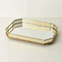 Plateau miroir rectangulaire Art Déco en métal, décoration de luxe pour la maison, vanité et parfums