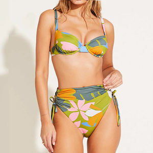 Traje de baño de dos piezas con cordón, diseño personalizado, estampado playero, sin costuras, de nailon reciclado, diseño OEM. - Product Image 2